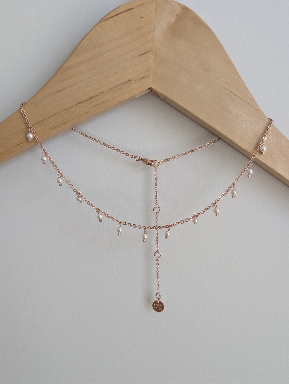 Pura Vida Short Choker Style Dainty Necklace Rose Gold Tone Tiny Pearl Drops